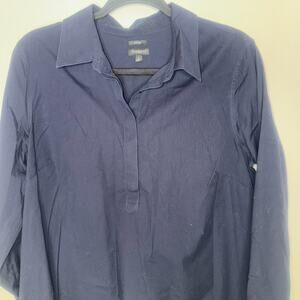 Talbots Womens Size 12 Novy Blue Long Sleeve Button Up Back Pullover Blouse